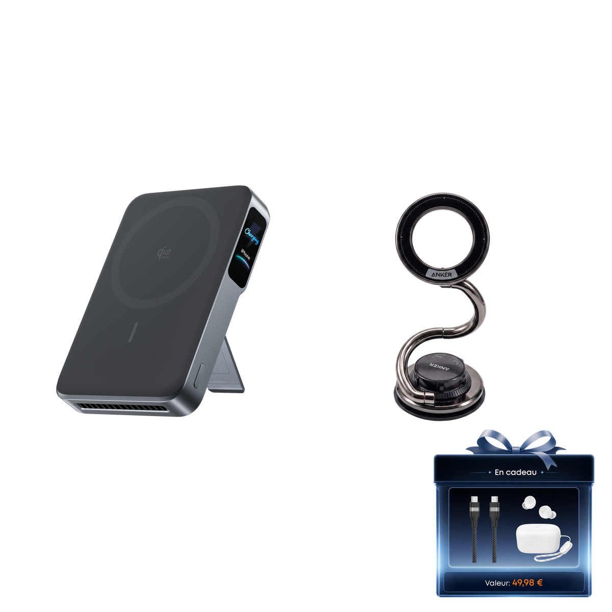 Anker MagGo Batterie externe 2 Pro + Support magnétique en métal à bras extra-long