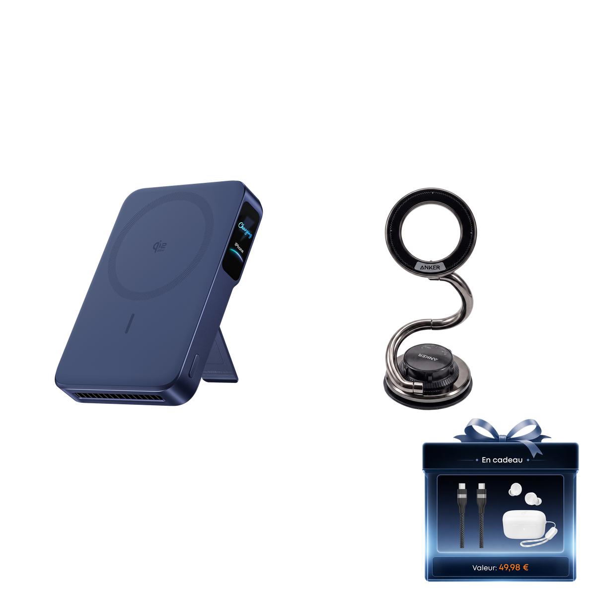 Anker MagGo Batterie externe 2 Pro + Support magnétique en métal à bras extra-long