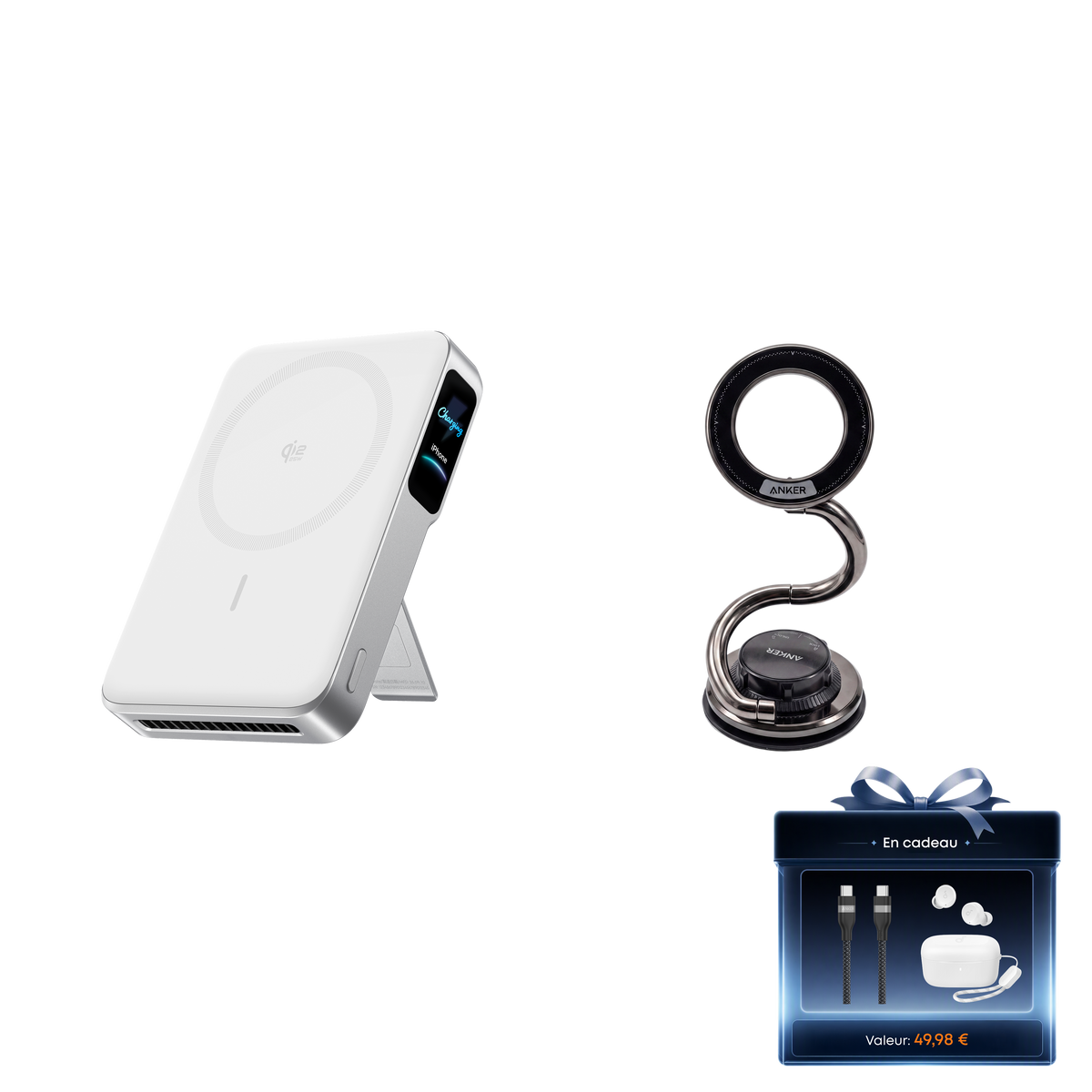 Anker MagGo Batterie externe 2 Pro + Support magnétique en métal à bras extra-long