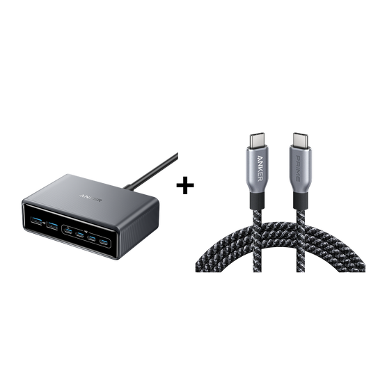 Chargeur Anker Prime (200 W, 6 ports)+Câble USB-C vers USB-C Anker Prime (240 W)