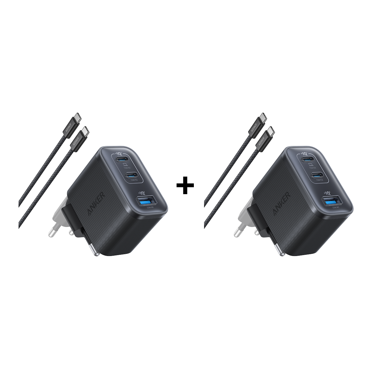 2 x Chargeur Anker Nano (70 W, 3 ports) avec câble USB-C