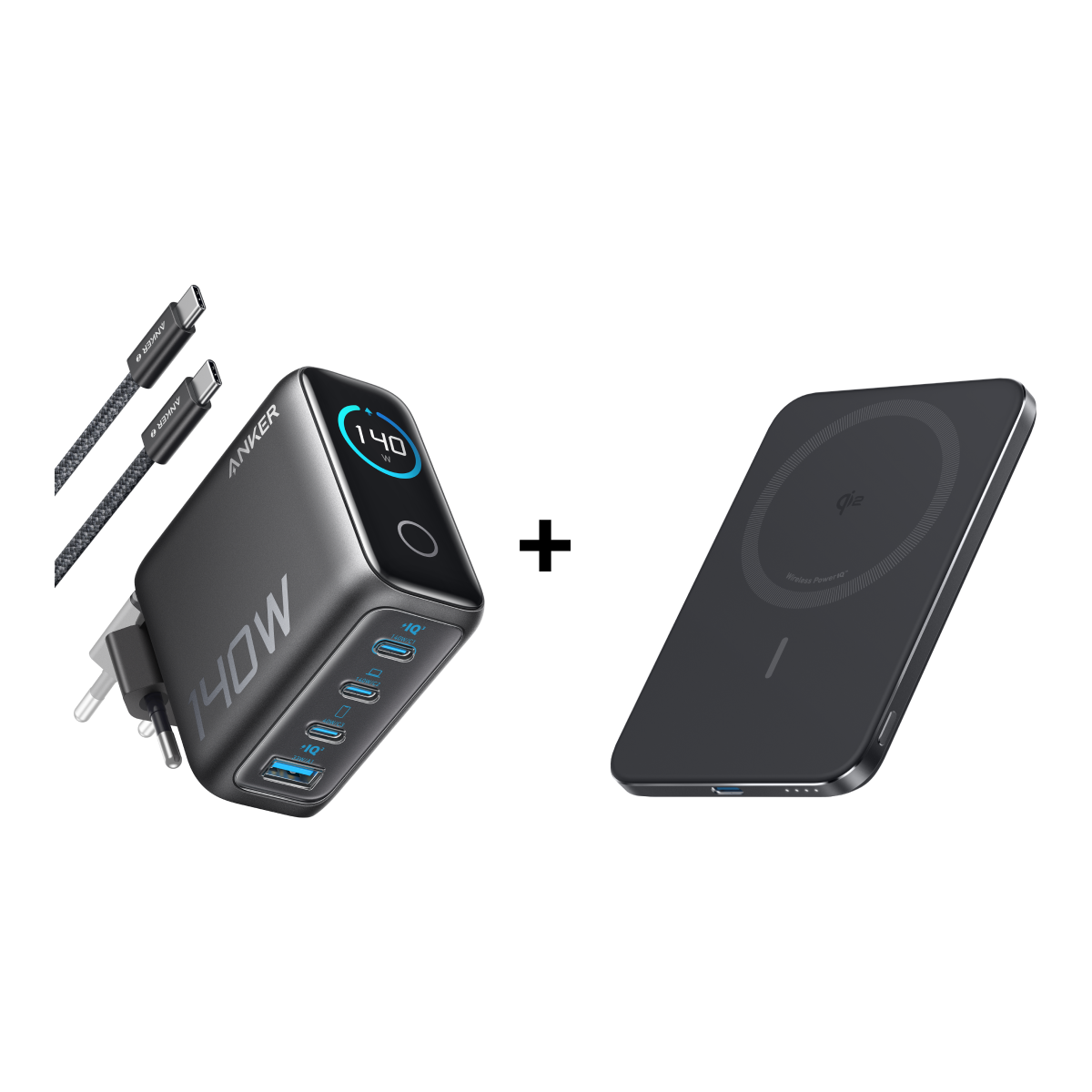 Anker Zolo Chargeur (140 W)+Batterie externe Anker Nano (5K, MagGo, Slim)