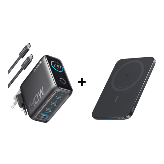 Anker Zolo Chargeur (140 W)+Batterie externe Anker Nano (5K, MagGo, Slim)