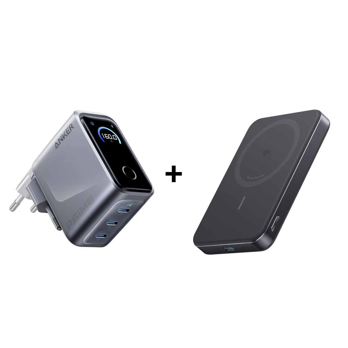 Chargeur Anker Prime (160 W, 3 ports) +PowerBank Anker MagGo (10K, Slim)