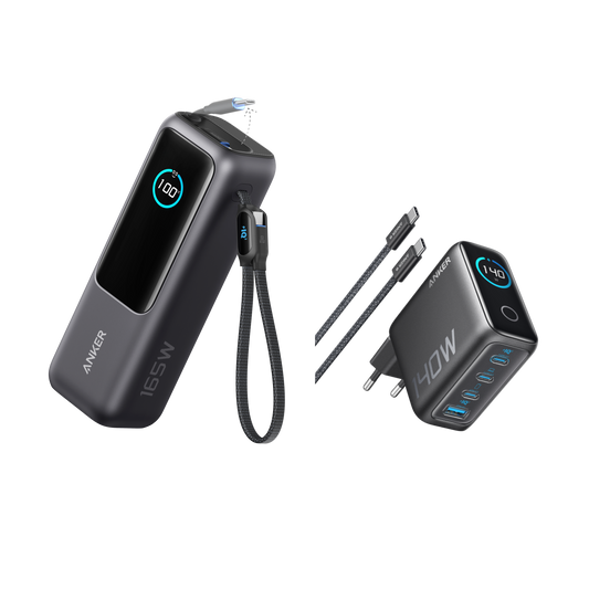 Anker PowerBank (25K, 165 W) + Zolo Chargeur (140 W, 4 ports, PD 3.1)