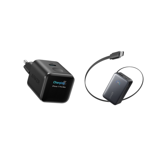 Chargeur Anker Nano (45 W, écran intelligent) + Batterie externe Anker Nano (10K, 45 W, câble USB-C rétractable intégré)