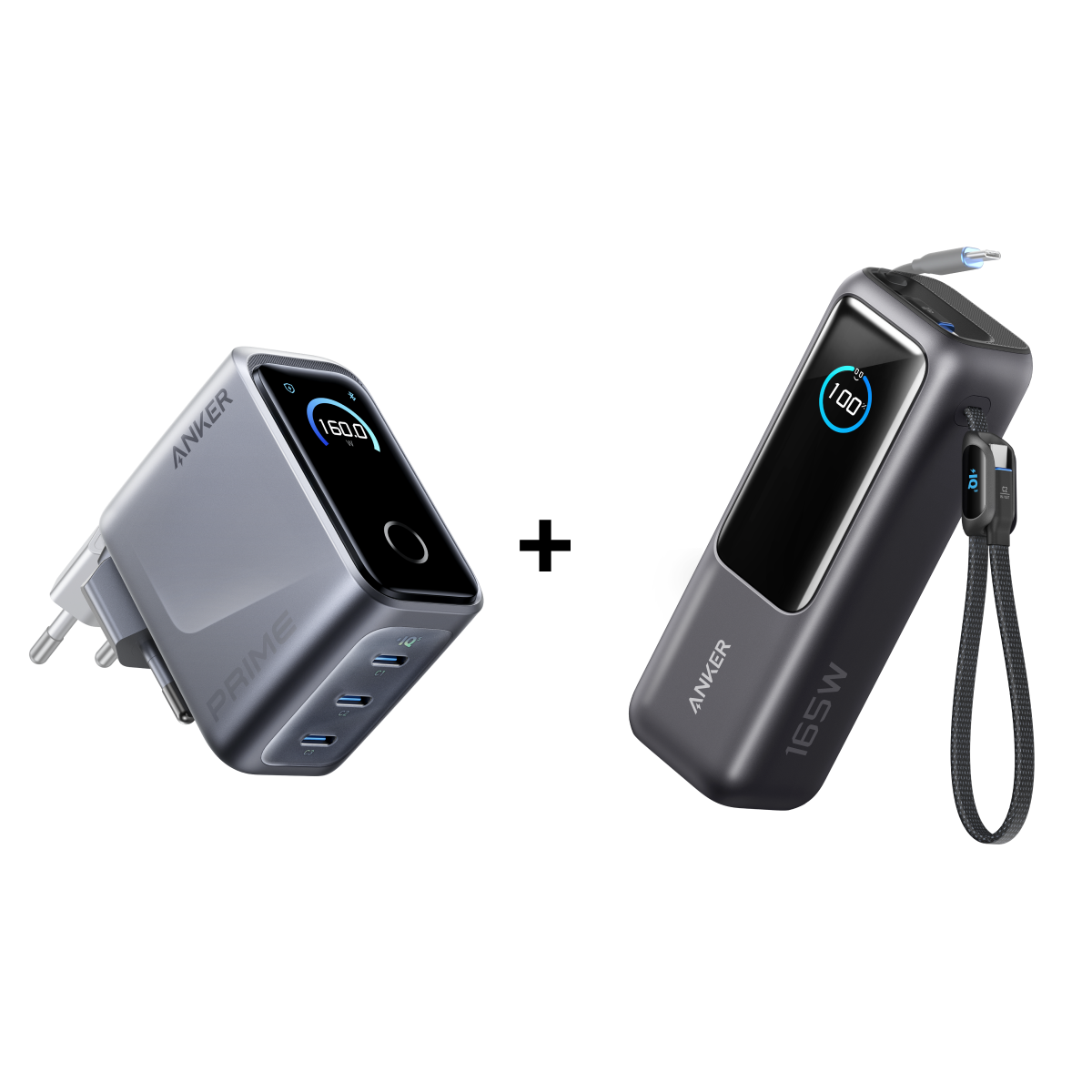 Chargeur Anker Prime (160 W, 3 ports) +PowerBank Anker (25K, 165 W)