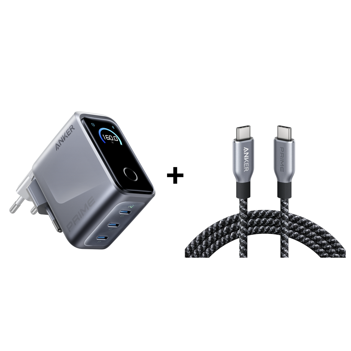 Chargeur Anker Prime (160 W, 3 ports) + Câble USB-C vers USB-C (240 W)(AFF)