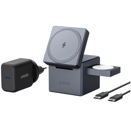 PowerBank Anker (25K, 165 W, câble intégré + câble rétractable) + Cube 3-en-1 MagSafe Anker