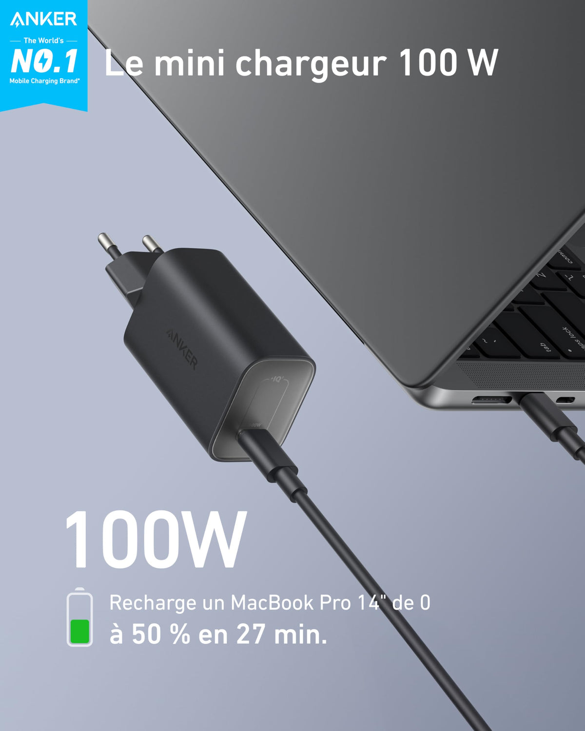 Chargeur Anker Nano (100 W) avec câble USB-C