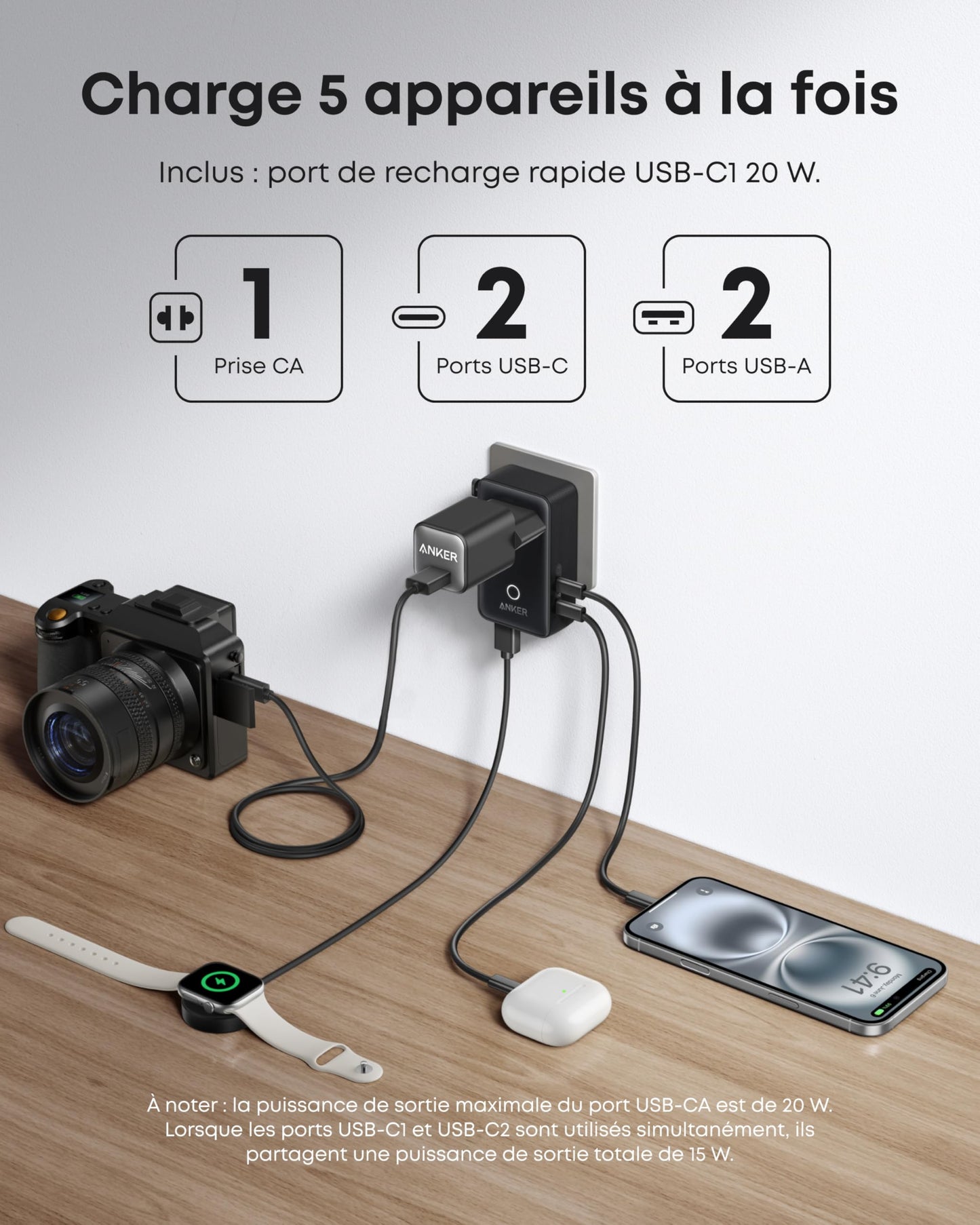 Adaptateur de voyage Anker Nano (5-en-1, 20 W)