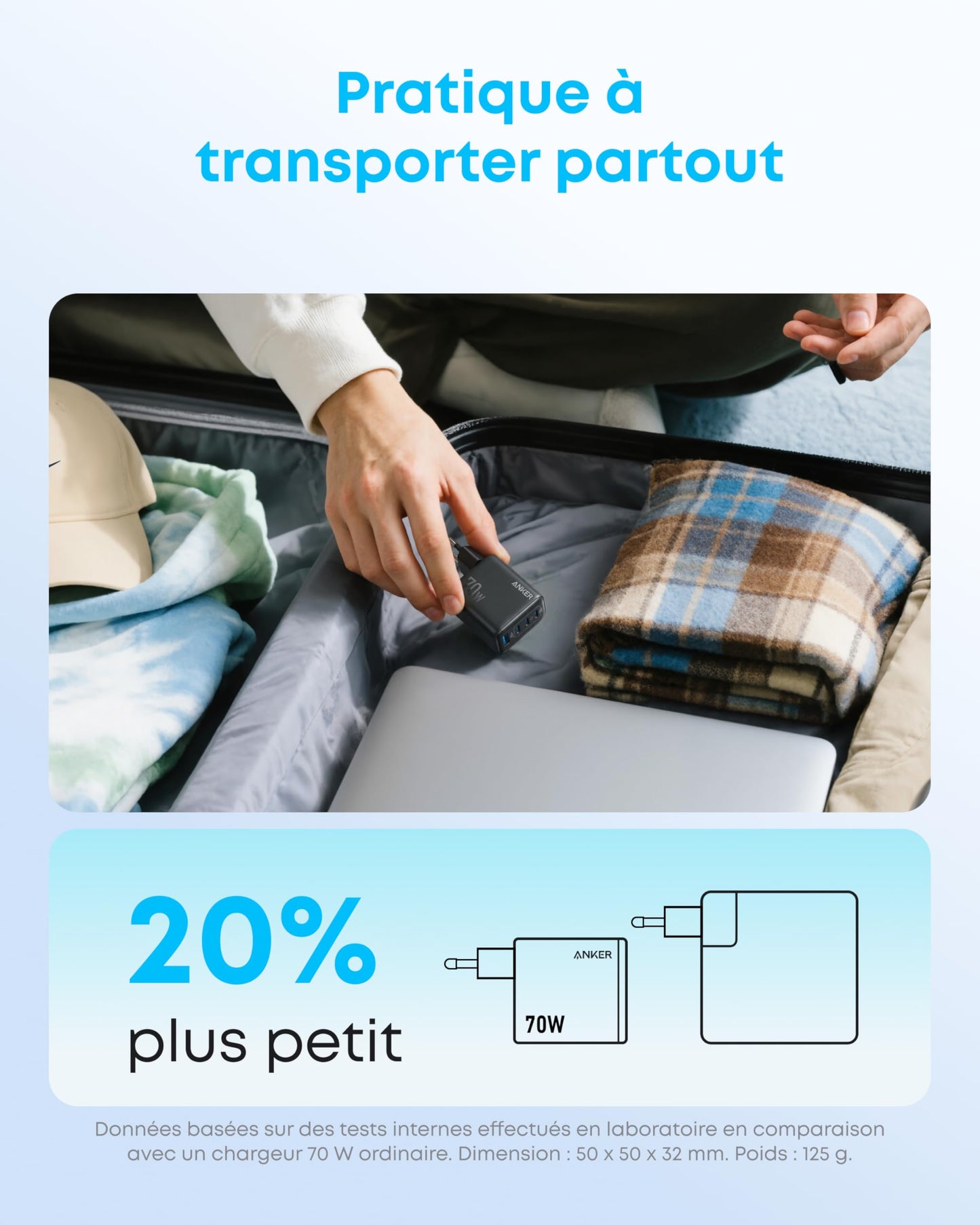 Chargeur Anker Zolo (70 W, 4 ports) + Chargeur Anker <b>511</b> + Câble USB-C vers USB-C Anker Prime (240 W, design tressé et recyclé)
