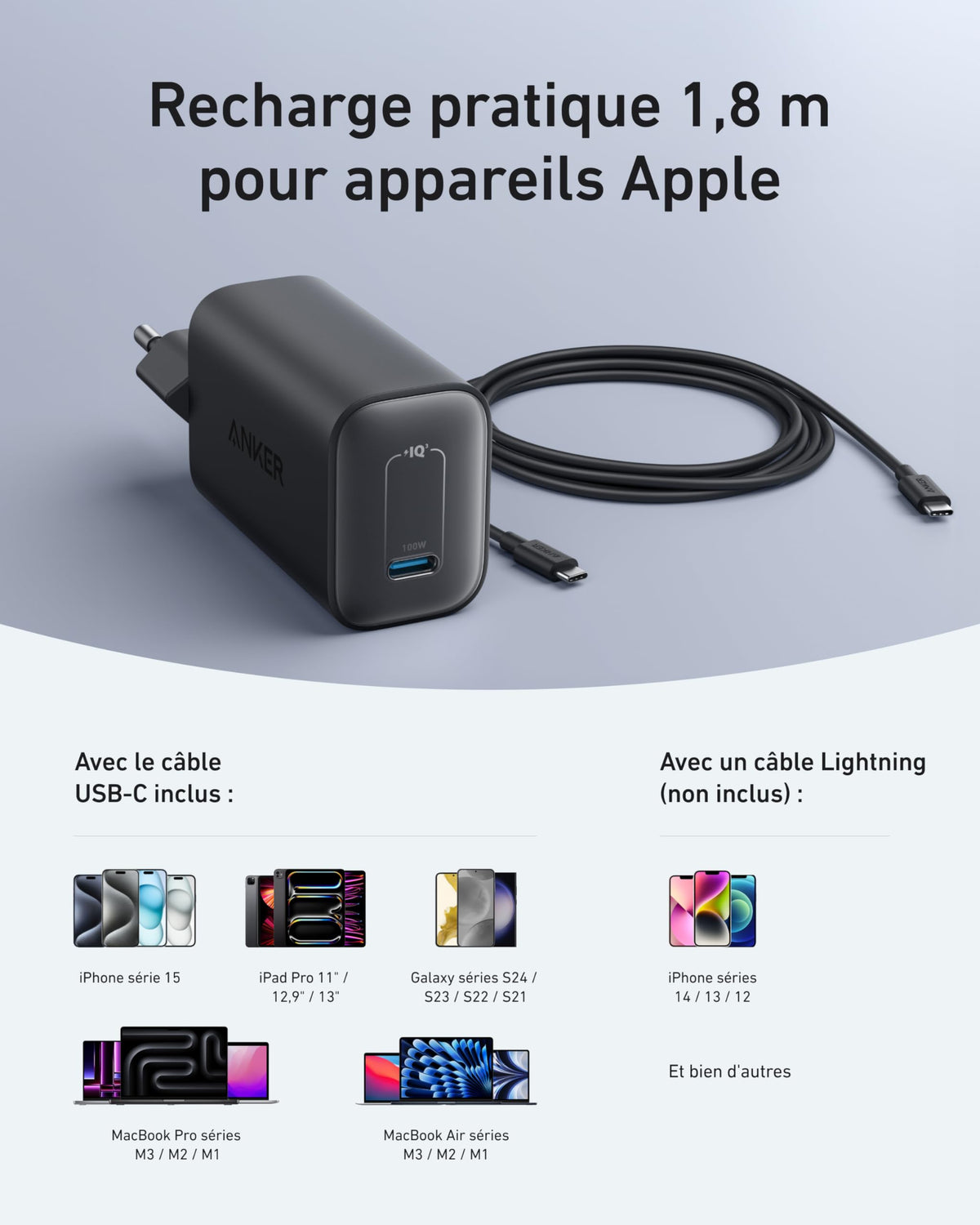 Chargeur Anker Nano (100 W) avec câble USB-C