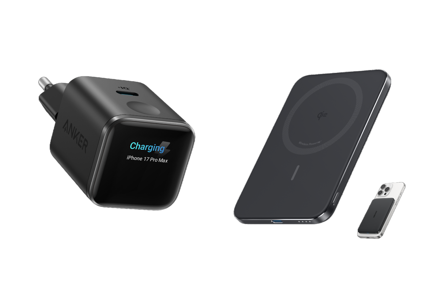 Chargeur Anker Nano (45 W, écran intelligent) + Batterie externe Anker Nano (5K, MagGo, Slim)