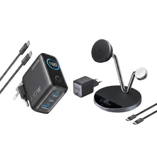 Station de charge sans fil Qi2 Anker Prime (3-en-1) + Anker Chargeur Bloc USB-C 100 W Max 3 Ports