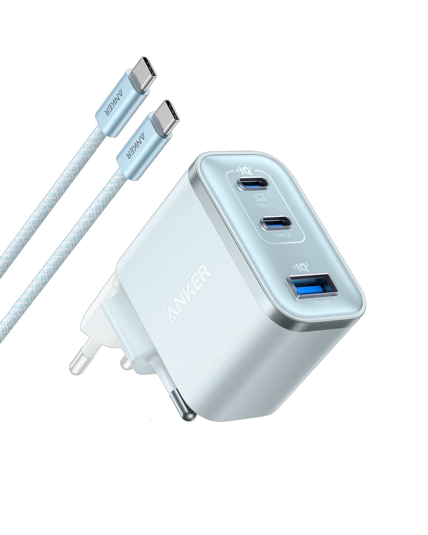 Chargeur Anker Nano (70 W, 3 ports) avec câble USB-C