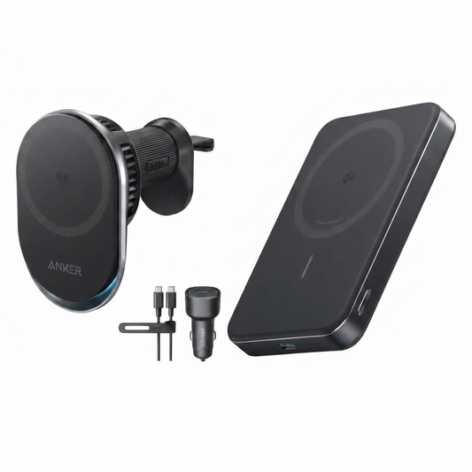 Chargeur sans fil Qi2 Anker Prime, pour port allume-cigare (MagGo, AirCool, Pad) + PowerBank Anker MagGo (10K, Slim)