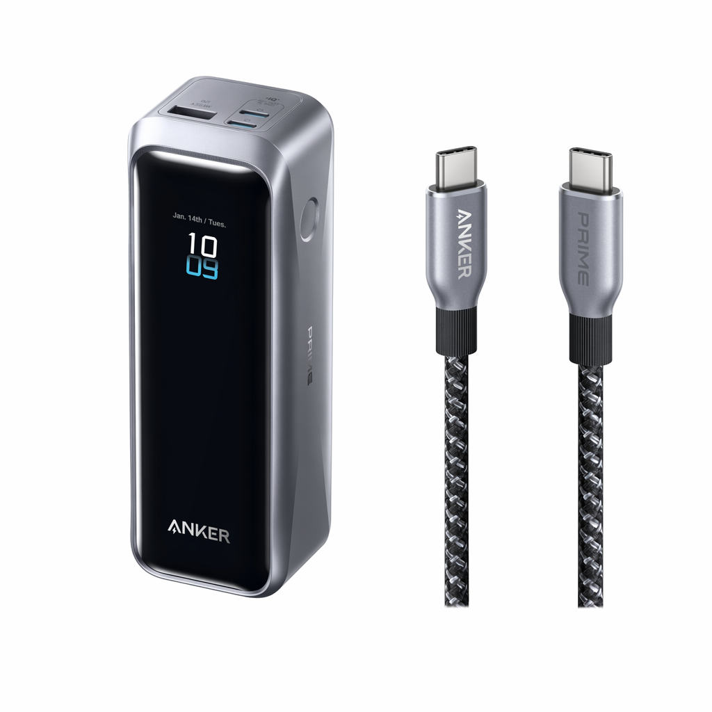 Batterie externe Anker Prime (20K, 220 W) + Câble USB-C vers USB-C Anker Prime (240 W, design tressé et recyclé, 3ft)