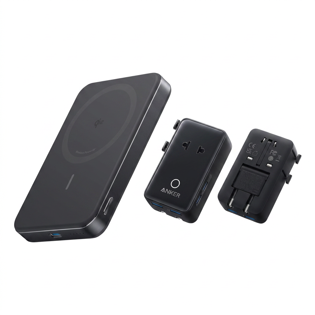 PowerBank Anker MagGo (10K, Slim) + Adaptateur de voyage Anker Nano (5-en-1, 20 W)