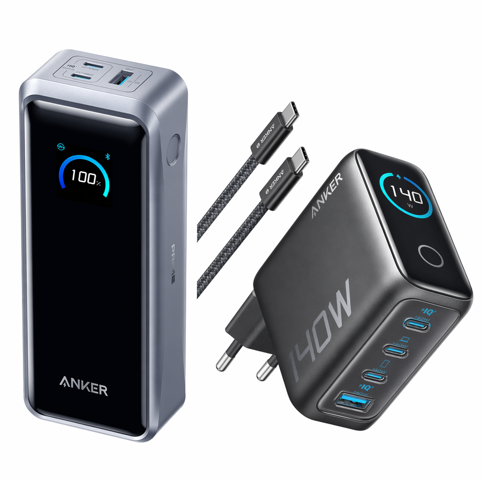 Batterie externe Anker Prime (26K, 300 W) + Chargeur Anker (140 W, 4 ports, PD 3.1) avec câble USB-C