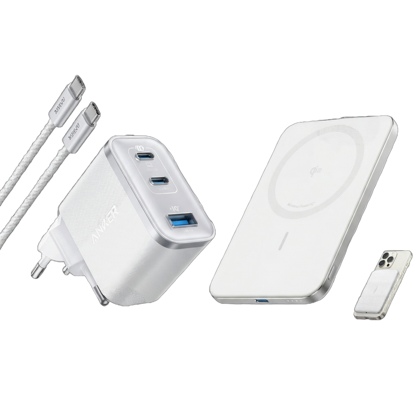 Chargeur Anker Nano (70 W, 3 ports)  + Batterie externe Anker Nano (5K, MagGo, Slim)